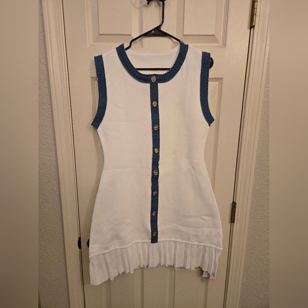 NWT Micas Knit Metallic Button Patchwork Sleeveless Sweater Dress, Large - Picture 4 of 13